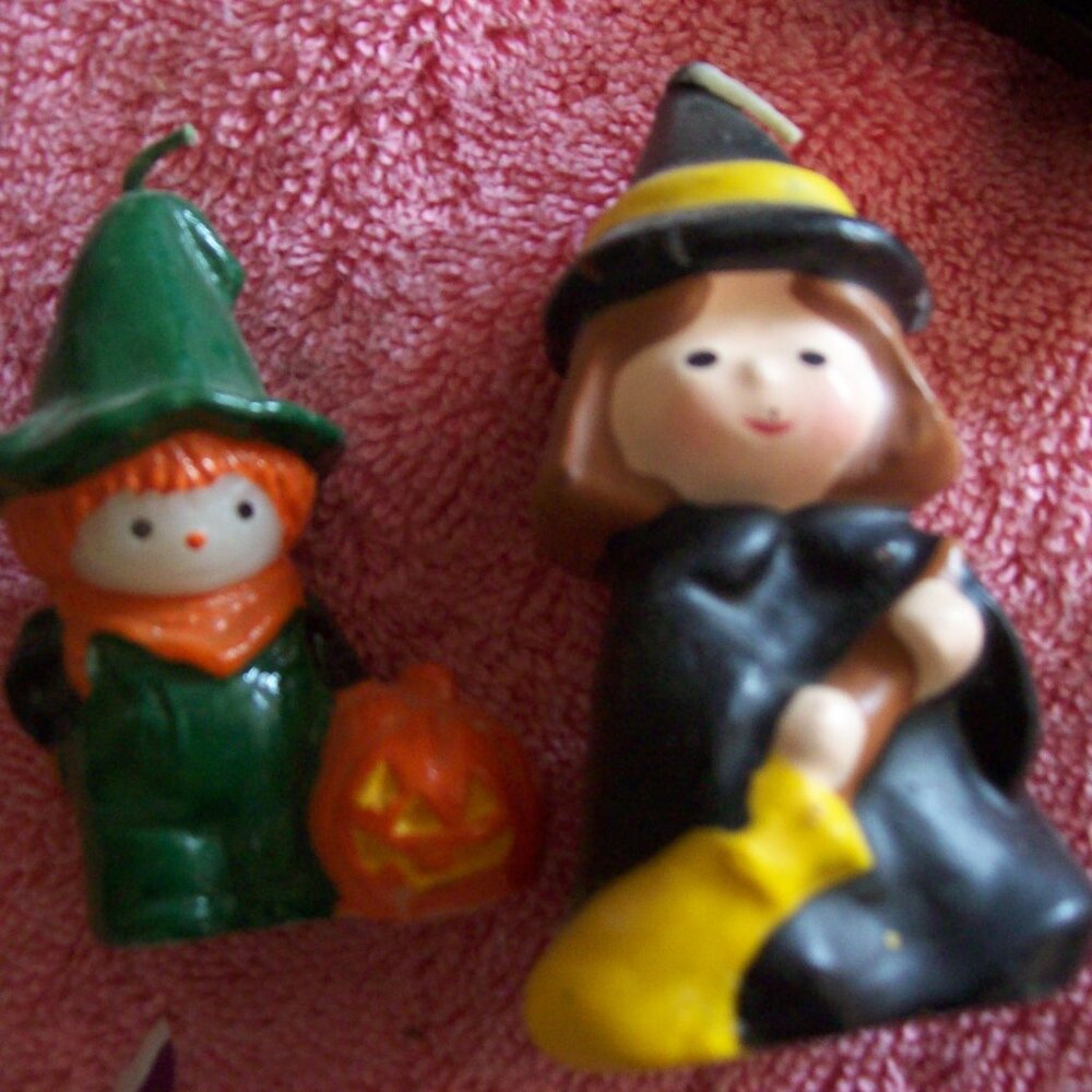 Small Vintage Decorative Halloween Candles for Display- Witch and  Scarecrow